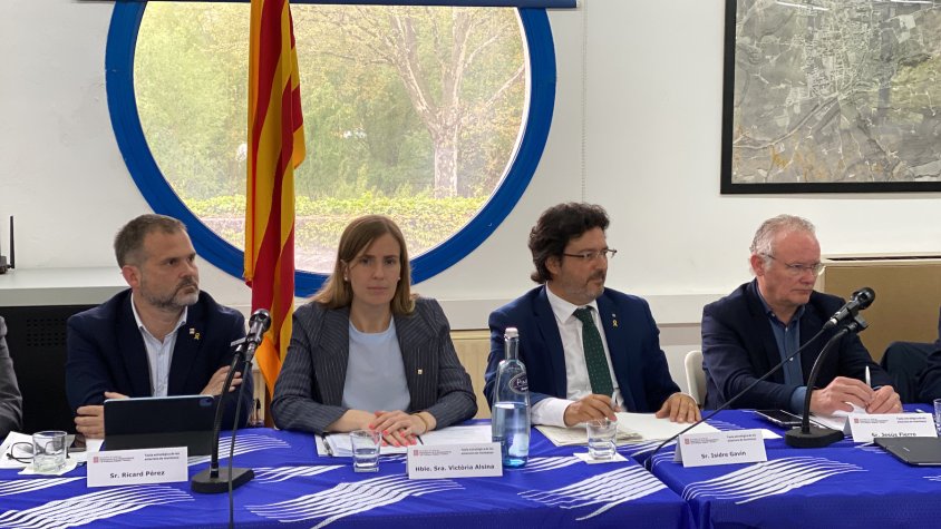 La consellera d'Acció Exterior i Govern Obert, Victòria Alsina, amb altres membres del Govern, a la reunió de la Taula estratègica de les estacions de muntanya